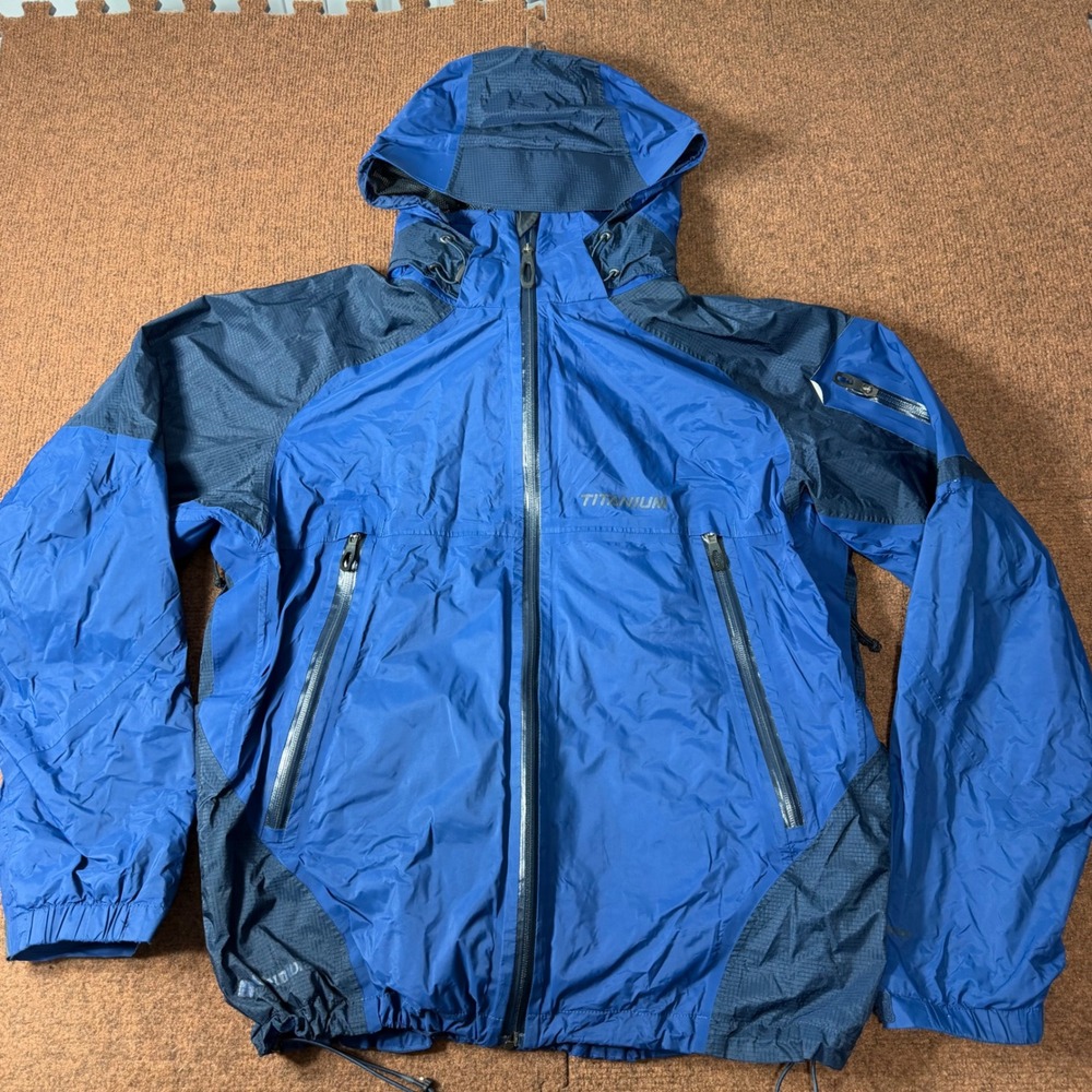Columbia Titanium Interchange Rain Jacket‎ Mens Large Blue Hooded Shell Ripstop